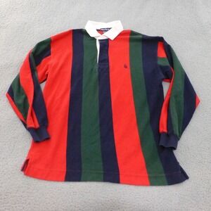 Nautica Rugby Shirt Mens Large Long Sleeve Vertical Stripe Red Navy Green Cotton